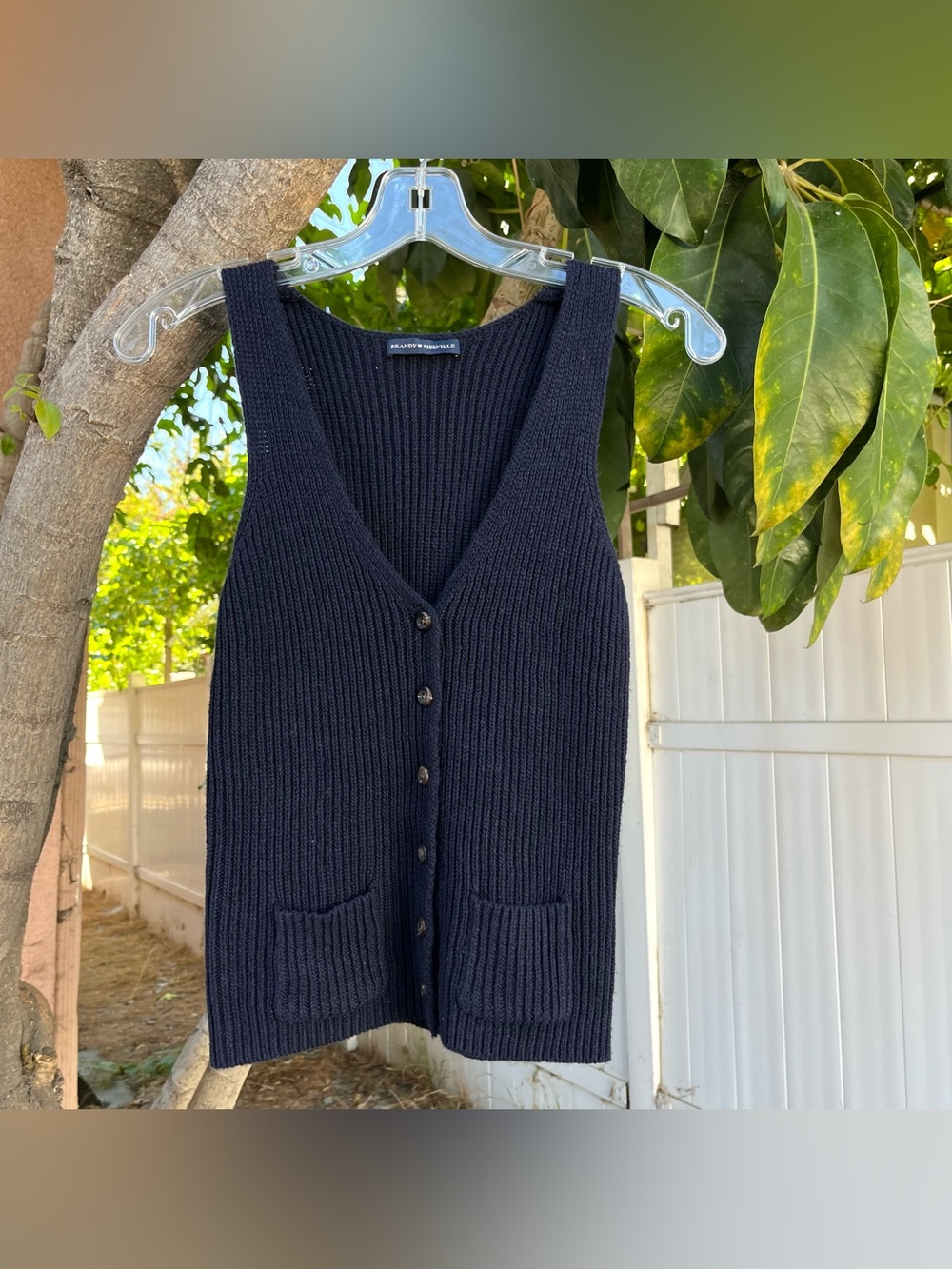 Brandy Melville Navy Blue Ribbed Button Down Sweater Vest